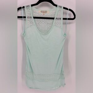 Pink Rose Turquoise Lace Tank Blouse
